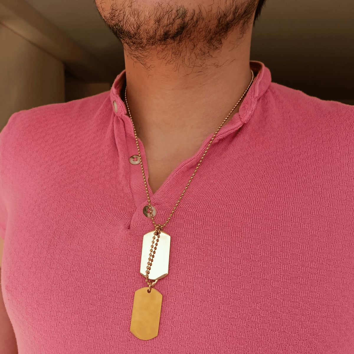 ELBAULDEJUMA - Cadena placa acero cupimatch militar dorada