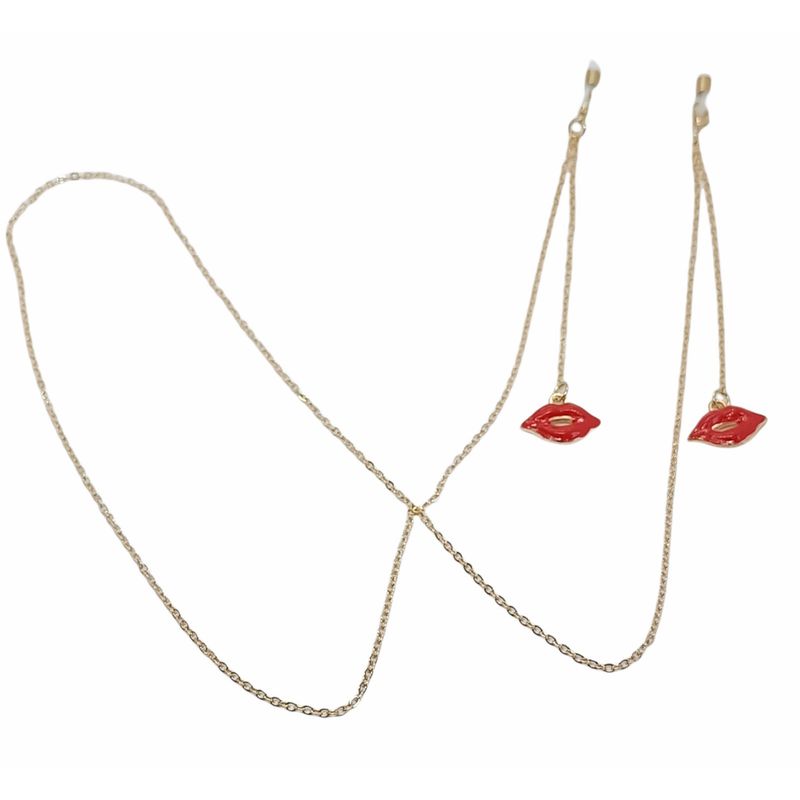 ELBAULDEJUMA - Sujeta lentes dorados mascarilla labios rojos straps cordon sujetador