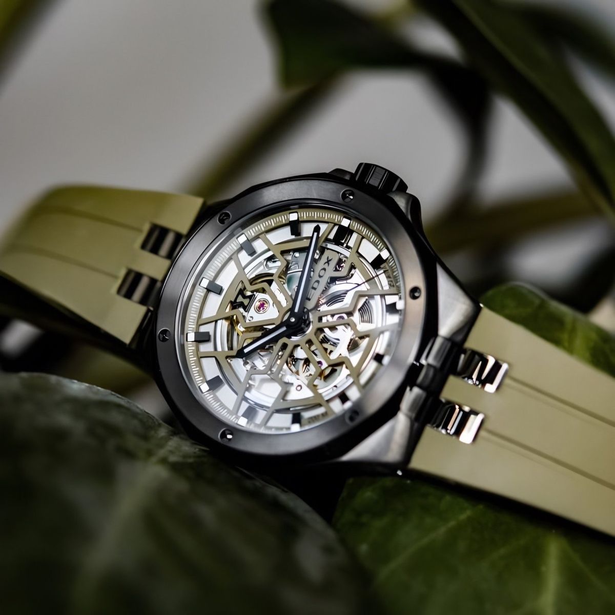 EDOX - Reloj Edox Green Skeleton Dial Automatic Hombre