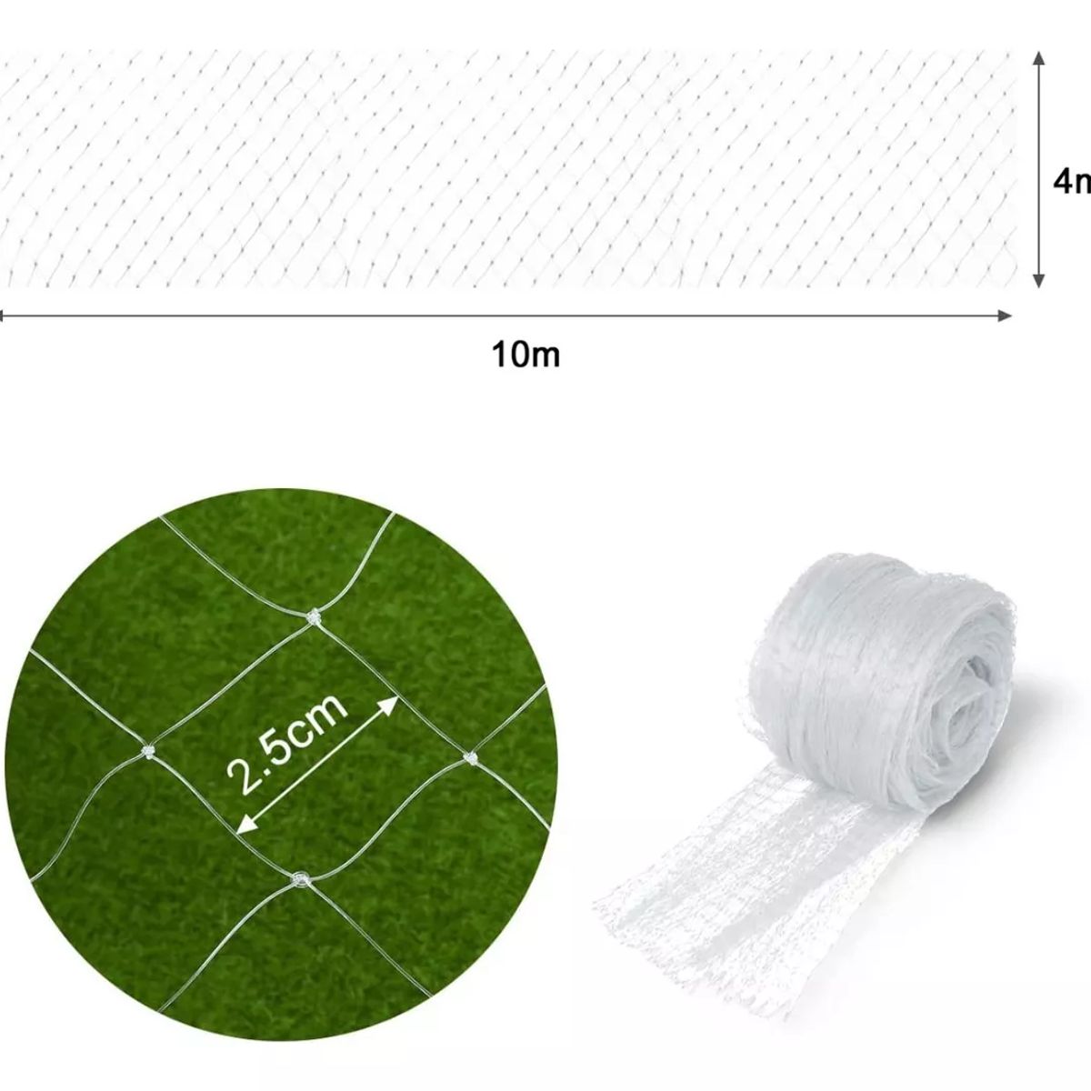 DEKANO - 4 X 10 Mts Red Anti Pájaros con 100 Bridas Para Cables