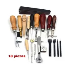 MUNDO MAGIA - Kit 18 Piezas Herramientas Cuero Pieles Artesania Profesiona