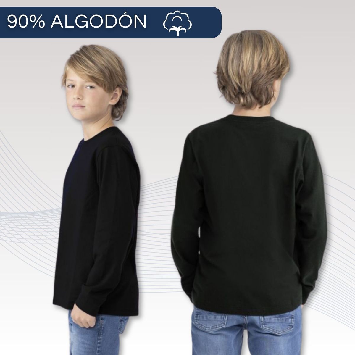 UTILISIMO - Camiseta Algodón Primera Capa Polera Invierno Niño Blanco Y Negro