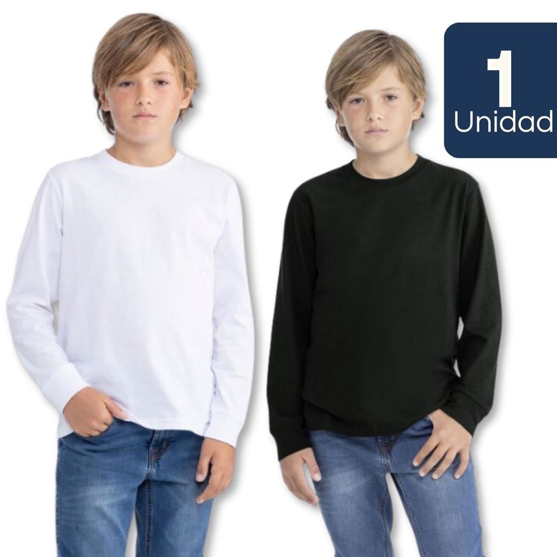 UTILISIMO - Camiseta Algodón Primera Capa Polera Invierno Niño Blanco Y Negro