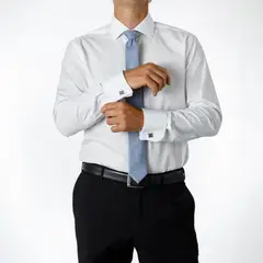 VANDINE - Camisa Etiqueta Negra Blanca Lisa Con Puño Para Colleras