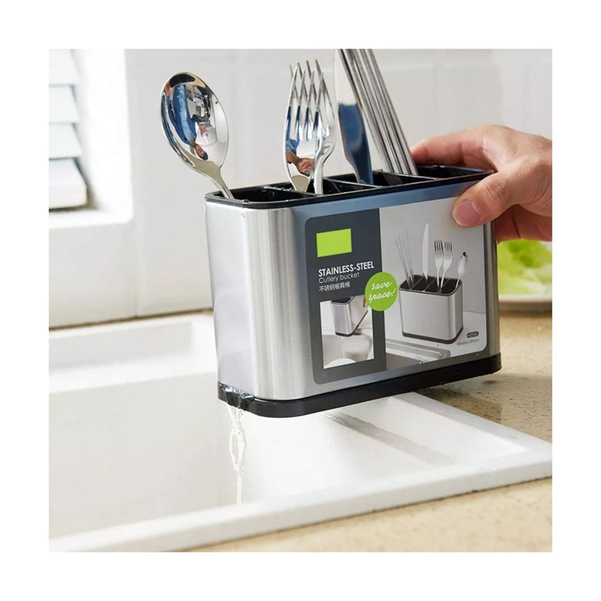 GENERICO - Organizador Escurridor Metalico Para Cubiertos Menaje Cocina