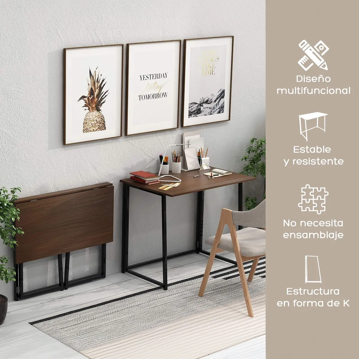 RELAN - Escritorio Plegable Top Living Wengué Compacto Industrial