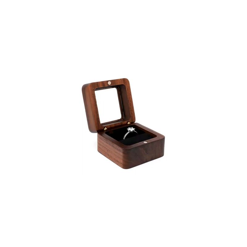 GENERICO - Caja Anillo Compromiso Cuadrado De Madera Exhibidor Joyería