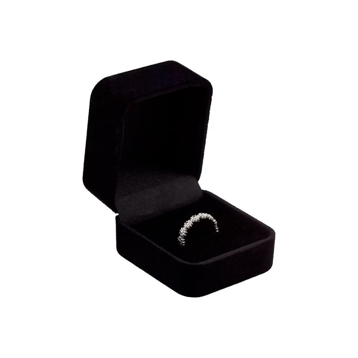 GENERICO - Set 6 Cajas Anillo Terciopelo Negro Diseño Liso Fondo Negro