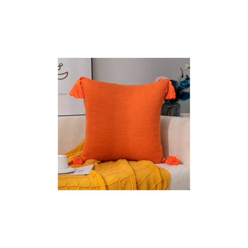 GENERICO - Funda Para Cojin De Lino Con Pompones 45x45cm