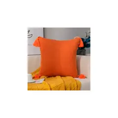 GENERICO - Funda Para Cojin De Lino Con Pompones 45x45cm