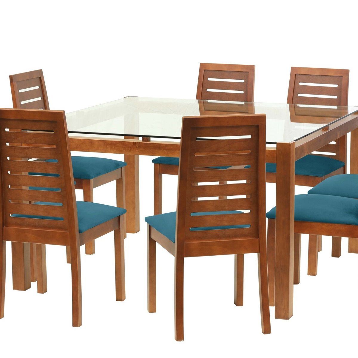 LATAM HOME - Juego De Comedor Barcelona 1400X1400 Silla Tenerife Tela Azul Petroleo