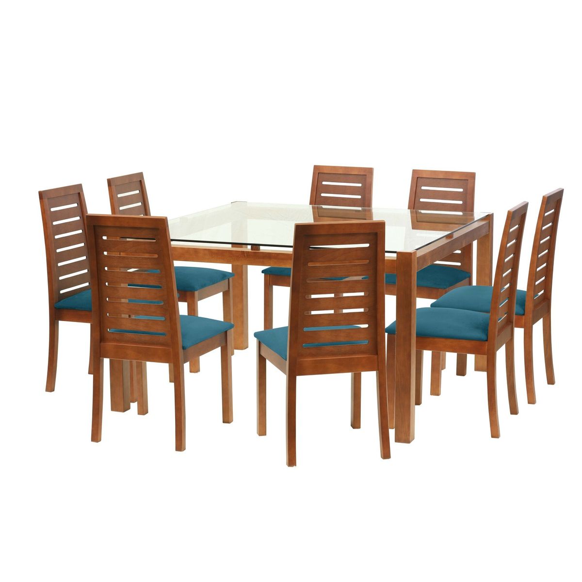 LATAM HOME - Juego De Comedor Barcelona 1400X1400 Silla Tenerife Tela Azul Petroleo
