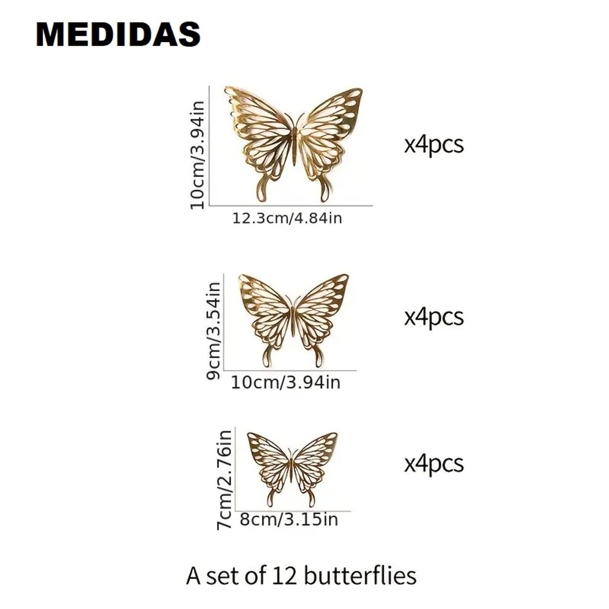 GENERICO - Mariposas Decorativas 3d Color Dorado12 Unidades