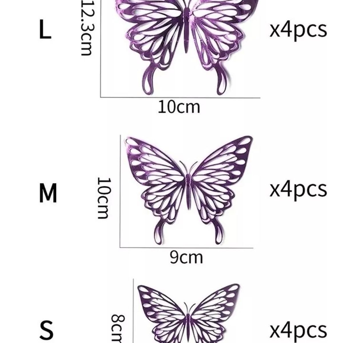 GENERICO - Mariposas Decorativas 3d Color Morado 12 Unidades