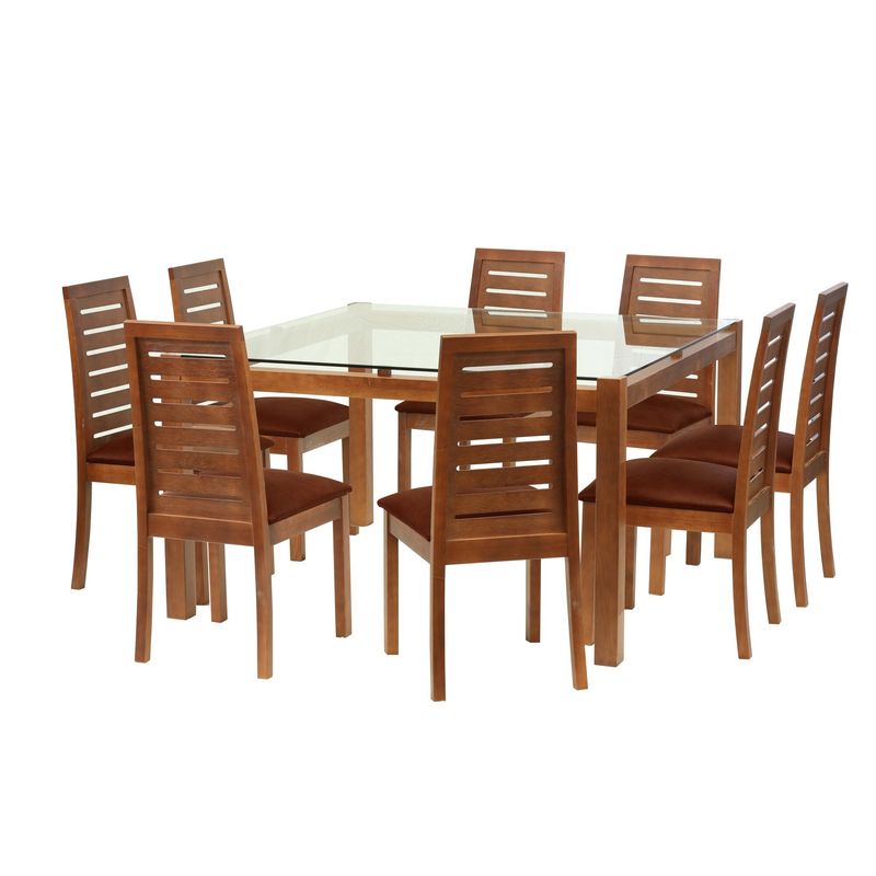 LATAM HOME - Juego De Comedor Barcelona 1400X1400 Silla Tenerife Cuero Cafe Moro