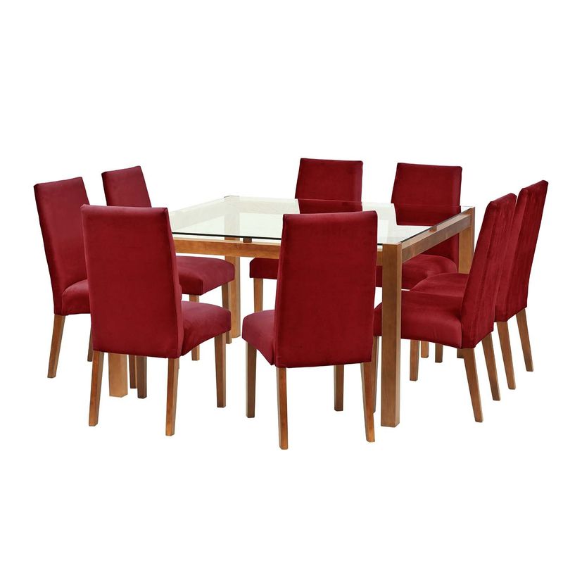 LATAM HOME - Juego De Comedor Barcelona 1400X1400 Silla Cadiz Tela Burdeo