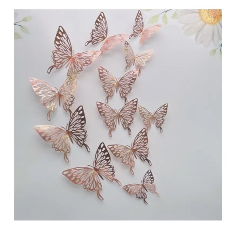 GENERICO - Mariposas Decorativas 3d Color Oro rosa 12 Unidades