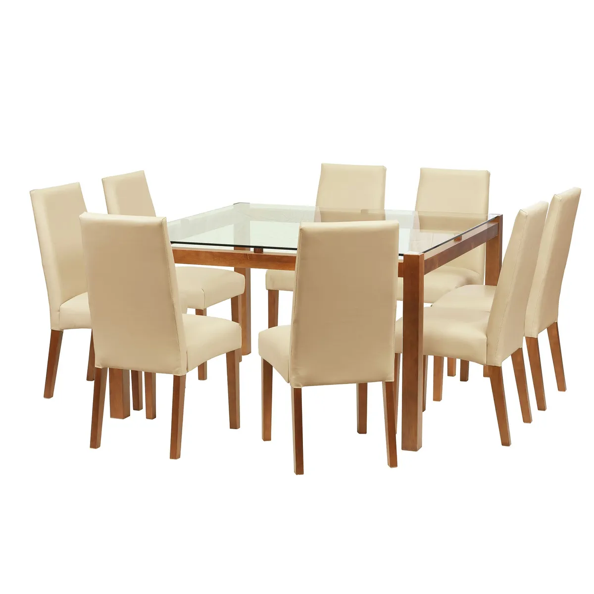 LATAM HOME - Juego De Comedor Barcelona 1400X1400 Silla Cadiz PU Beige