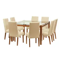 LATAM HOME - Juego De Comedor Barcelona 1400X1400 Silla Cadiz PU Beige