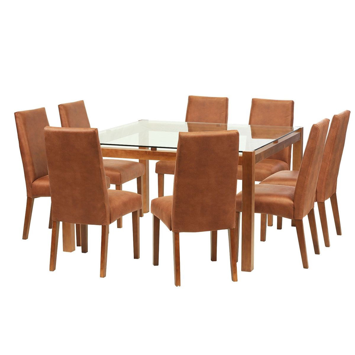LATAM HOME - Juego De Comedor Barcelona 1400X1400 Silla Cadiz Cuero Café Claro