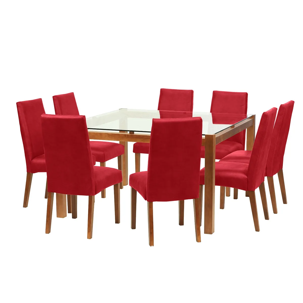 LATAM HOME - Juego De Comedor Barcelona 1400X1400 Silla Cadiz Cuero Rojo