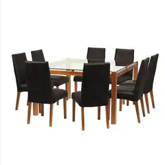 LATAM HOME - Juego De Comedor Barcelona 1400X1400 Silla Cadiz Cuero Negro