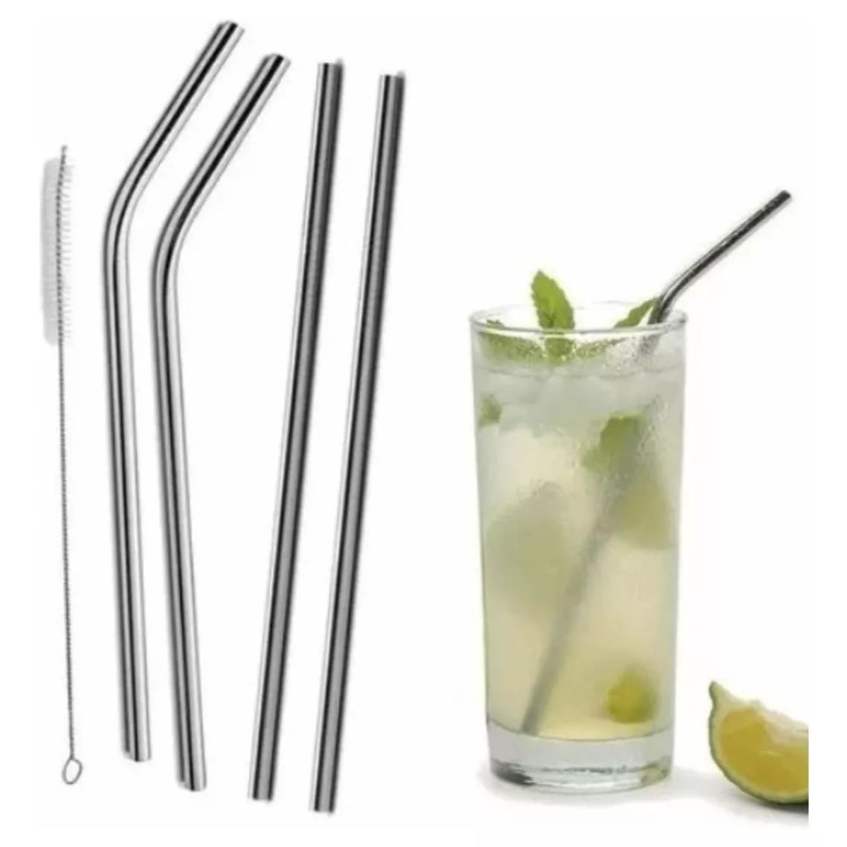 GENERICO - Set 4 Bombillas Reutilizables Con Cepillo Ecologico Cocina Tragos