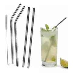 GENERICO - Set 4 Bombillas Reutilizables Con Cepillo Ecológico Cocina Tragos