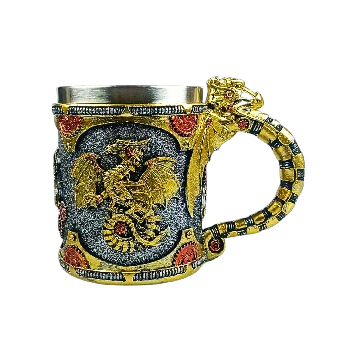 GENERICO - Taza Cervecera Diseño Dragón Dorado Majestuoso Regalo Grande