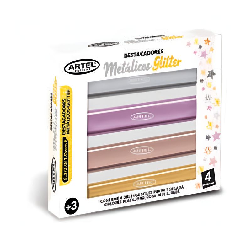 ARTEL - Set 4 Destacadores Metálicos Glitter