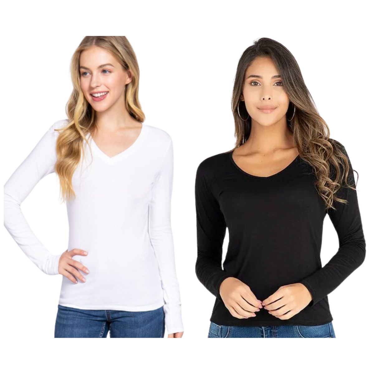 UTILISIMO - Pack 2 Camisetas Manga Larga Cuello V Bambú Mujer