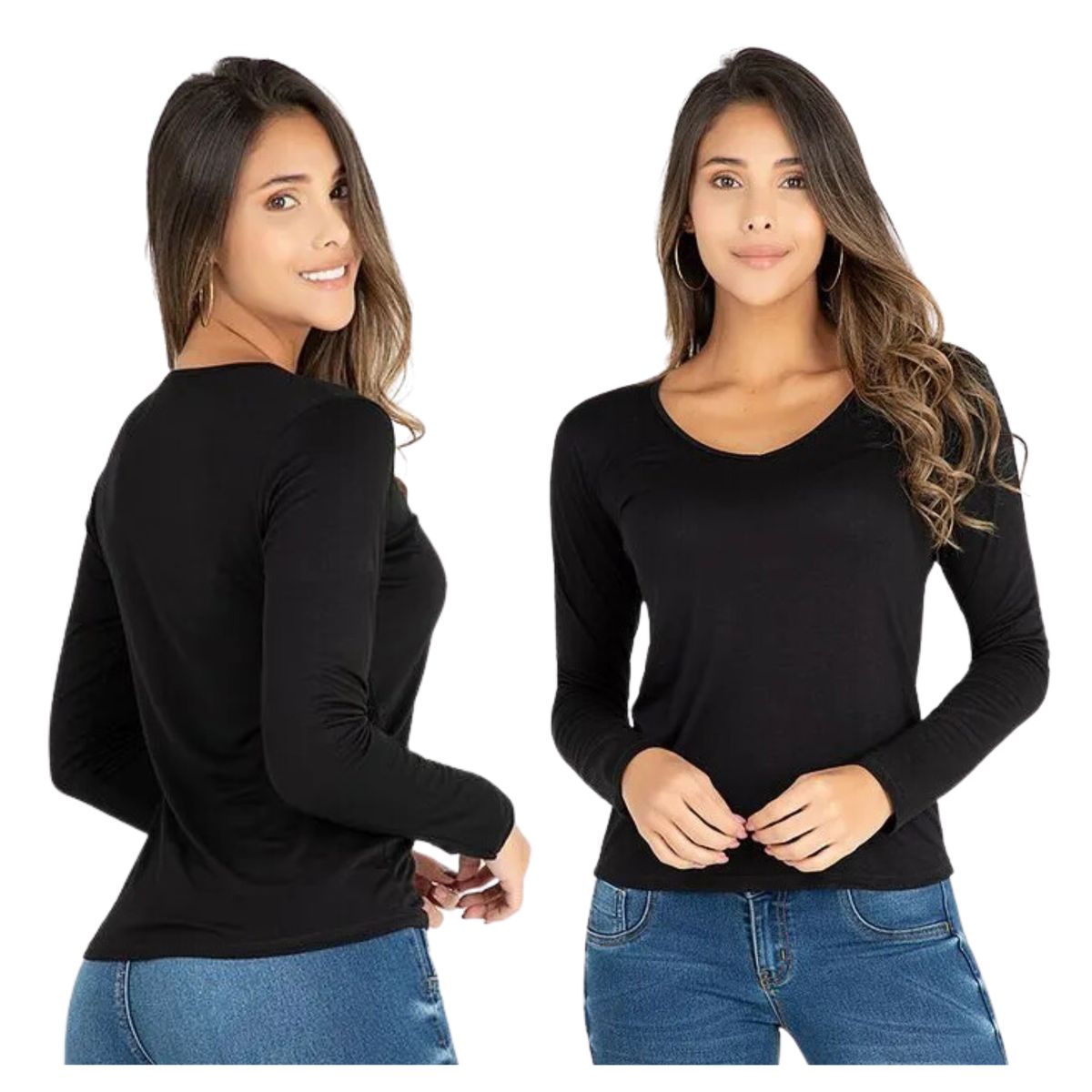 UTILISIMO - Pack 2 Camisetas Manga Larga Cuello V Bambú Mujer