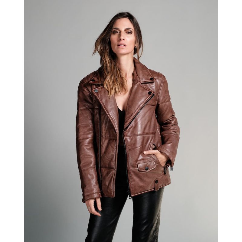 BOR - Parka Puffa Biker Cuero CAFE