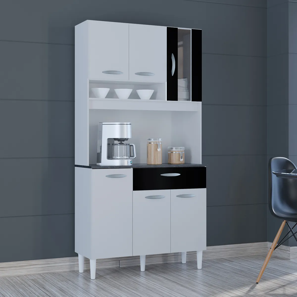 TAHUARI - Mueble de cocina Coral 6 puertas blanco/negro