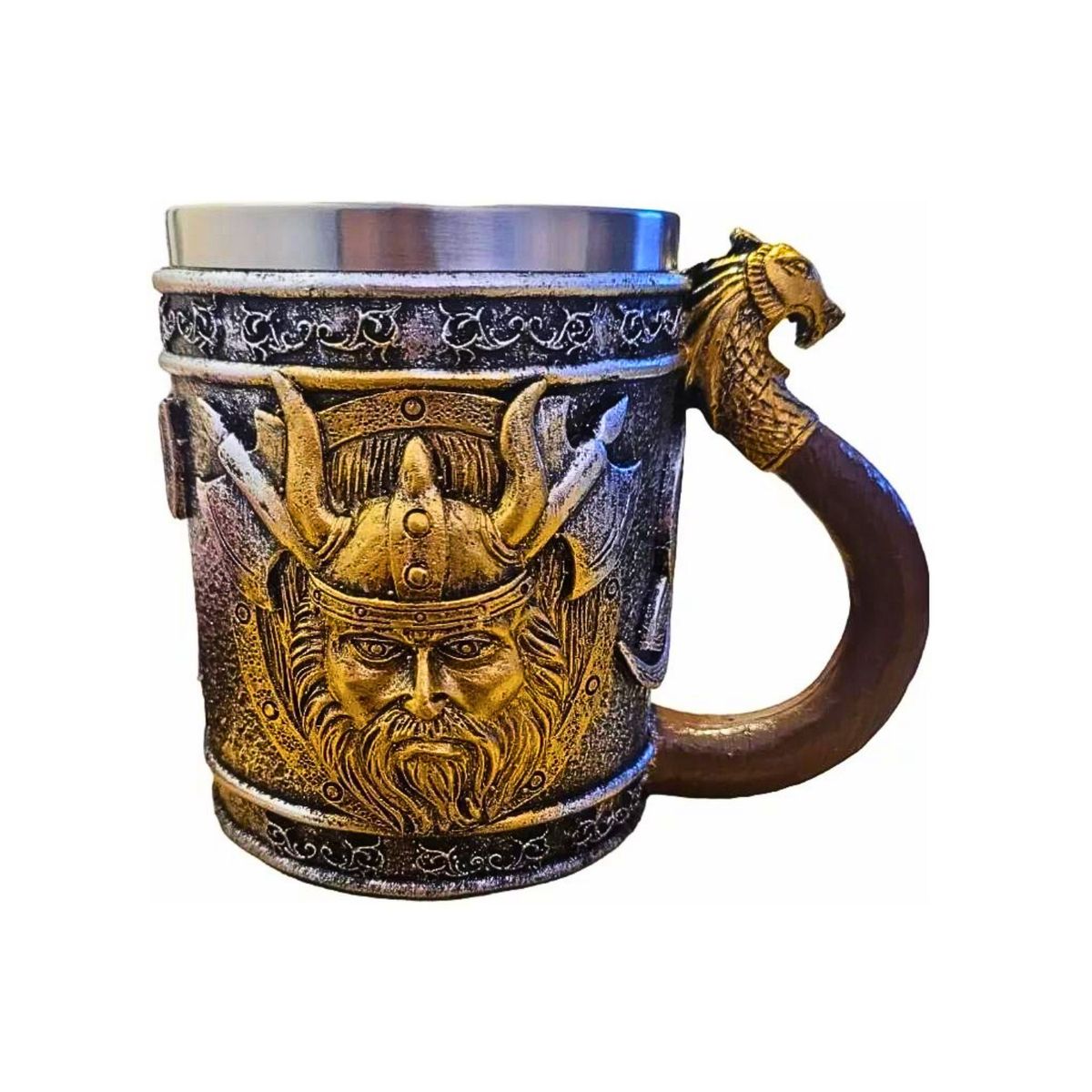 GENERICO - Taza Cervecera Diseño Dios Griego Majestuoso Regalo Dorado