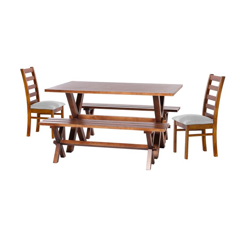 LATAM HOME - Juego De Comedor Sevilla 2 Sillas Burgos+2 Bancas Tela Lino Gris Claro