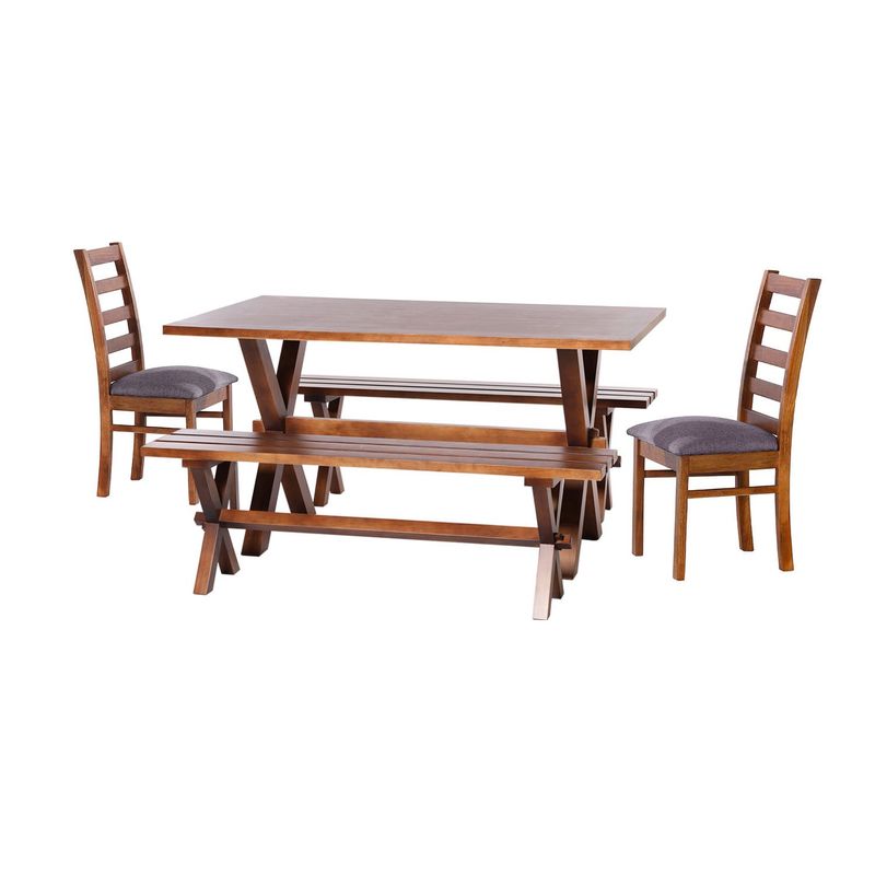 LATAM HOME - Juego De Comedor Sevilla 2 Sillas Burgos+2Bancas Tela Lino Gris Oscuro