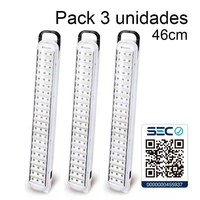 POWERLAB - Pack 3 Lámparas de Emergencia 46cm Batería Recargable Certificadas