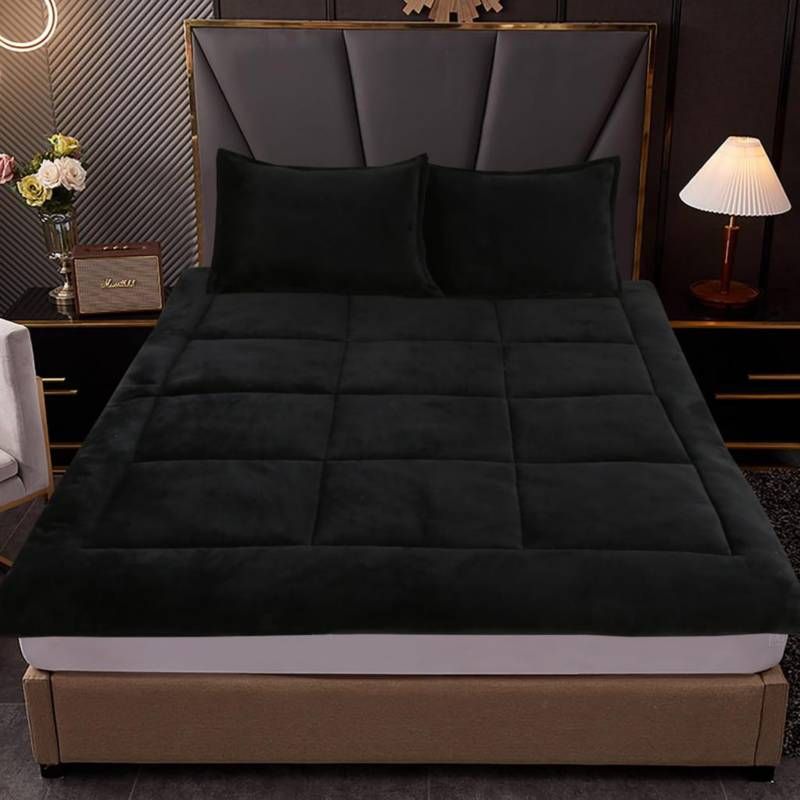 DIANA - topper negro cubre colchon de invierno acolchado 1 plaza 100 x 200