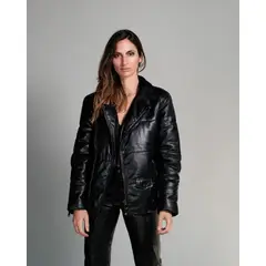 BOR - Parka Puffa Biker Cuero Negra