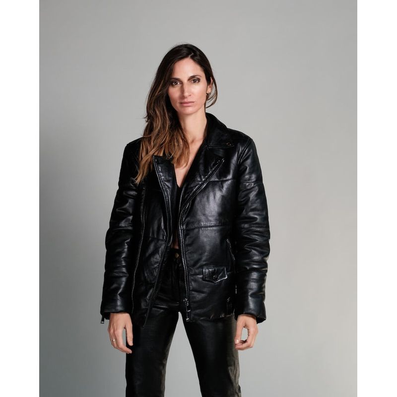 BOR - Parka Puffa Biker Cuero Negra