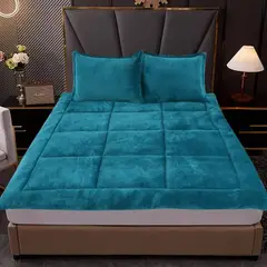 DIANA - Cubre colchón topper de invierno acolchado TURQUESA 1 plaza 100 x 200