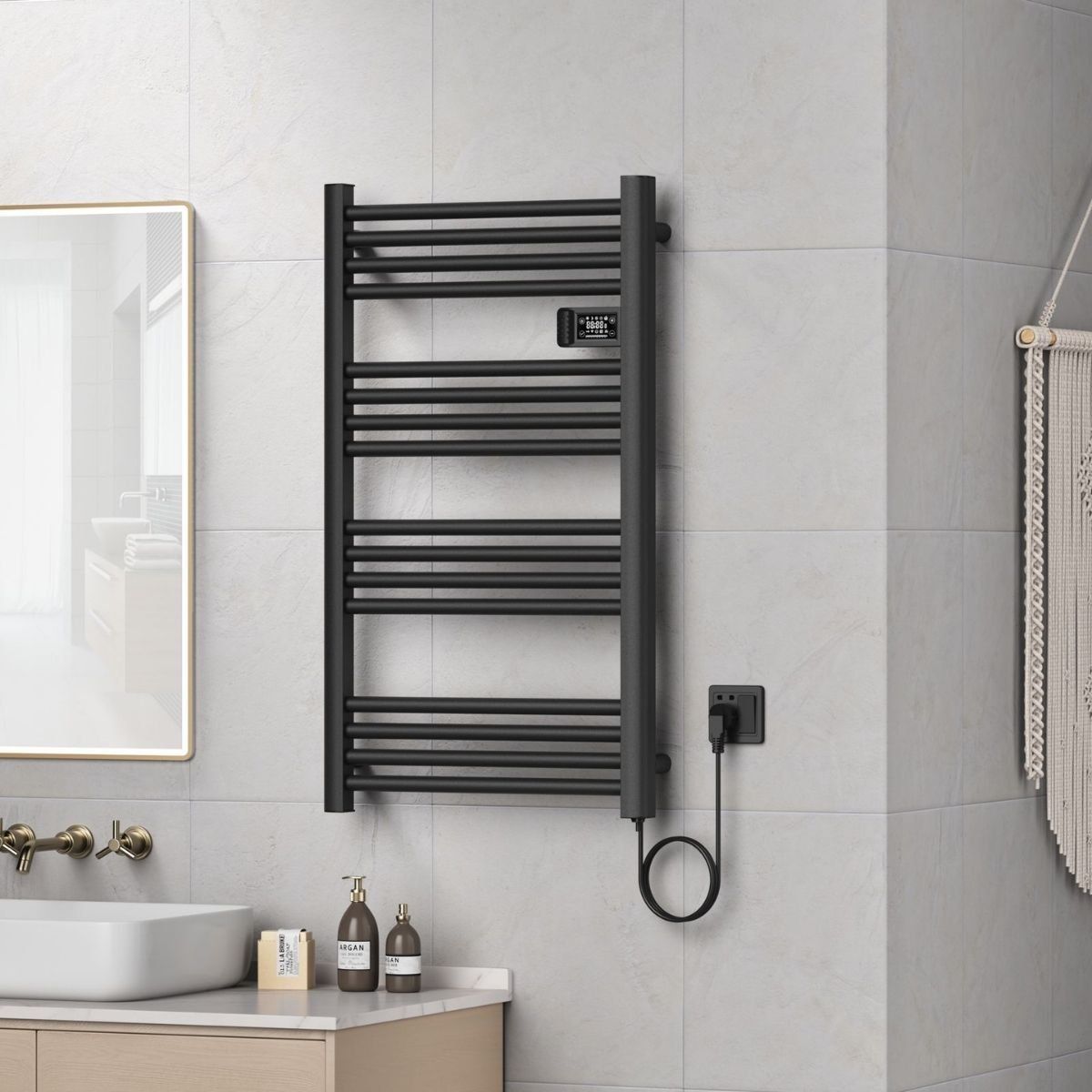 VERKEN - Secador de Toallas para Baño - Calentador Toallero Eléctrico Mural - Negro