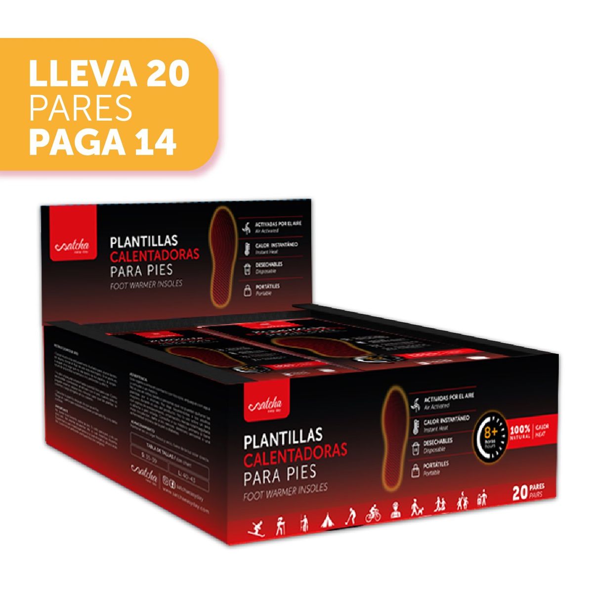 SATCHA EASY DAY - Plantillas Calentadoras Para Pies - Caja 20 Pares /S