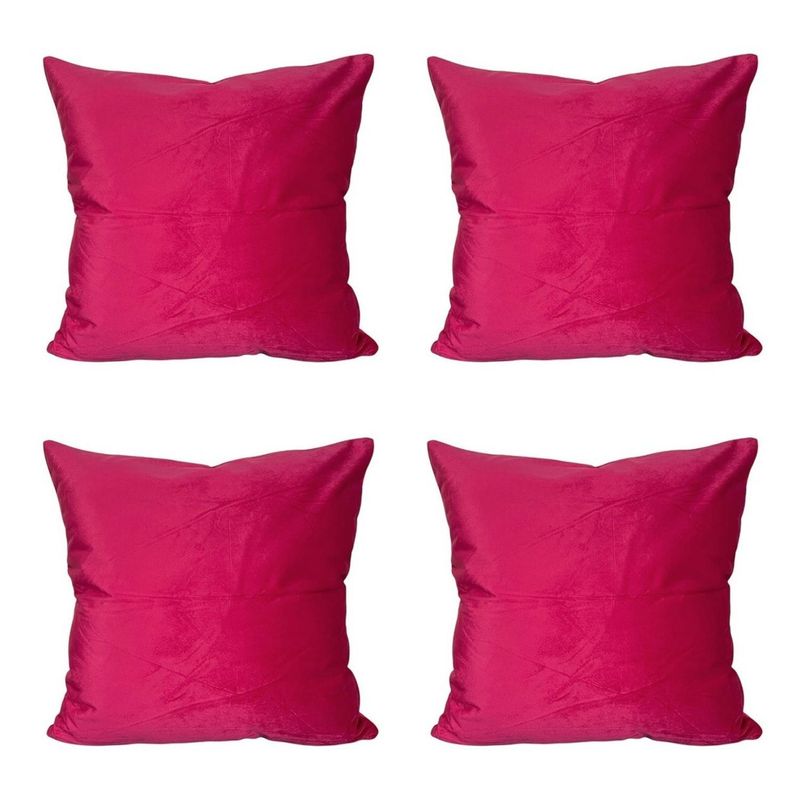 GENERICO - Funda Para Cojín Terciopelo Velvet Liso Pack De 4 Unidades Fucsia