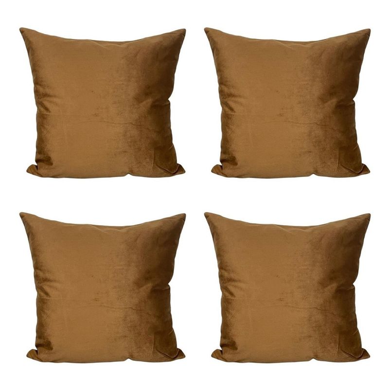 GENERICO - Funda Para Cojín Terciopelo Velvet Liso Pack De 4 Unidades Cafe