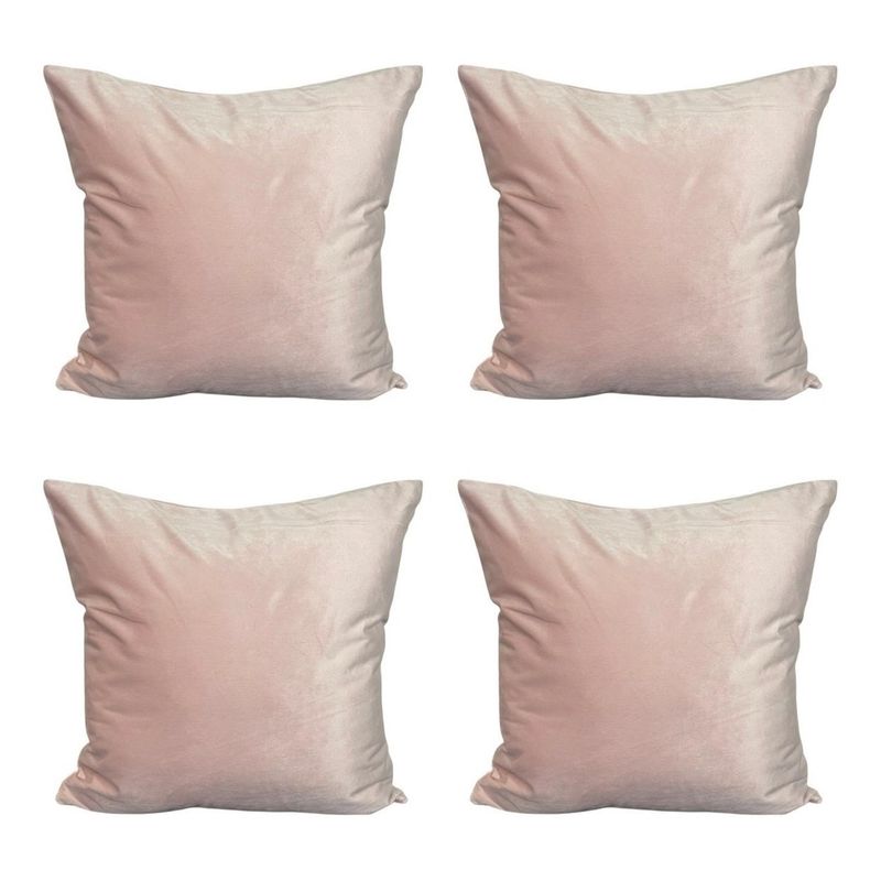 GENERICO - Funda Para Cojín Terciopelo Velvet Liso Pack De 4 Unidades Rosa Palido