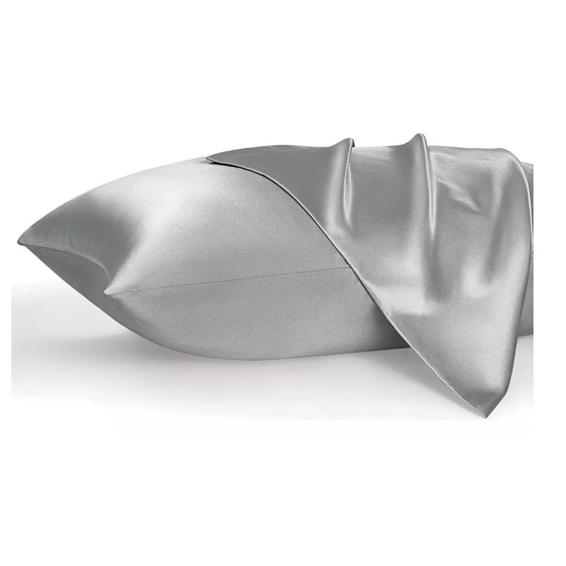 GENERICO - Set 2 Funda Almohada Satín Saten Tipo Seda 102x51cm Gris