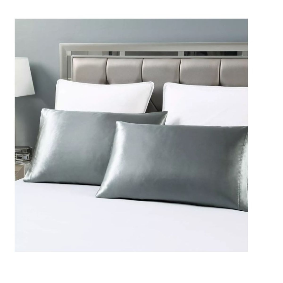 GENERICO - Set 2 Funda Almohada Satín Saten Tipo Seda 102x51cm Gris