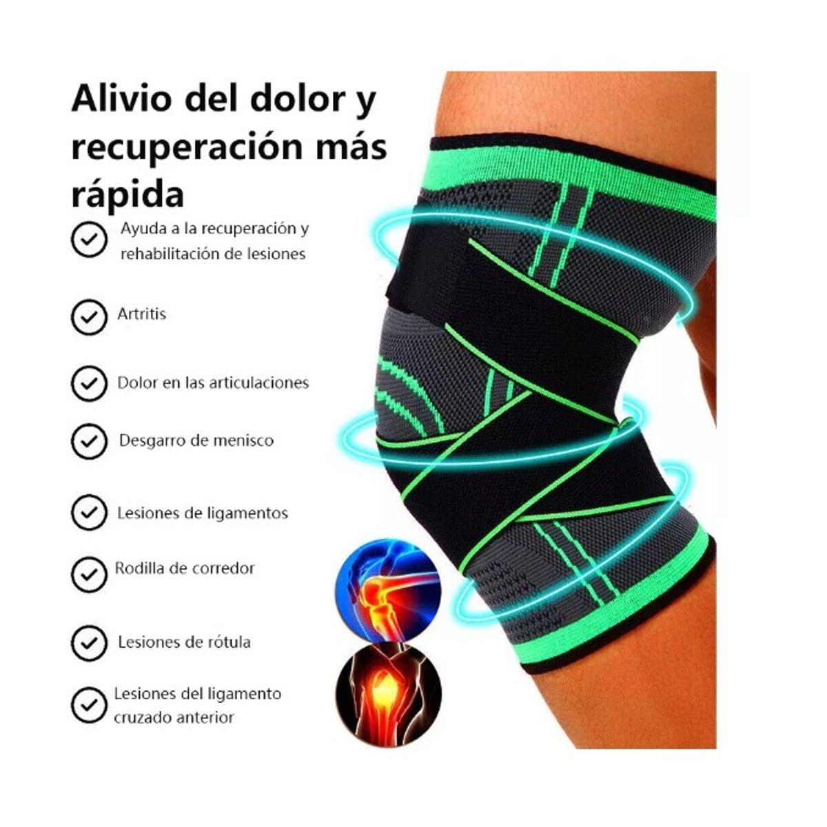 GENERICO - Rodillera Venda Elástica Soporte Compresion Velcro Rodilla XL